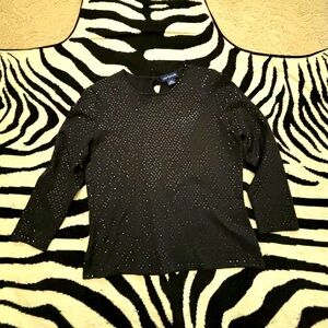 Ann Taylor black stretch tiny sequined long sleeve top, Size M